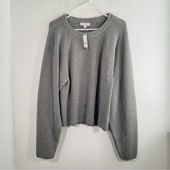 NWT J. Crew Gray Raglan Fitted-Waist Ribbed Crewneck Sweater XL BX110 New - Picture 2 of 14